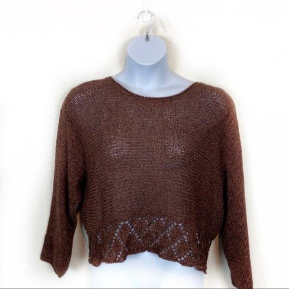 Metallic Sweater Maria Rodriguez Copper Brown Vintage 80s Oversize Cropped Med